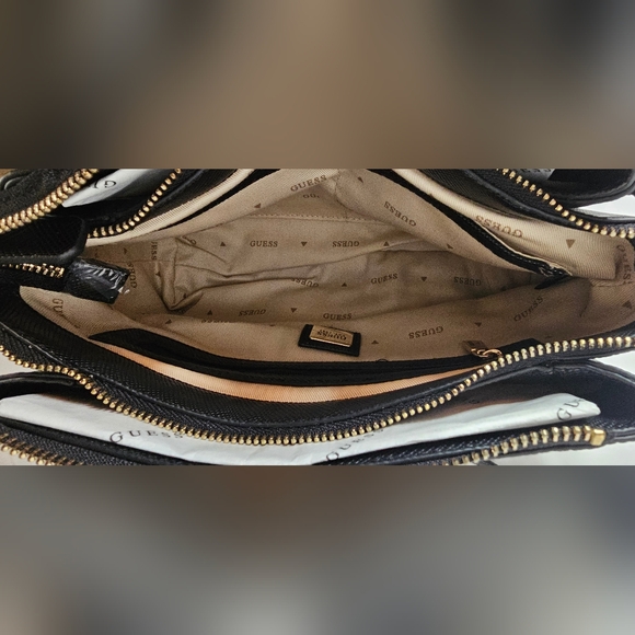 GUESS Noelle triple compartment faux-leather women's small crossbody bag - Black - Picture 7 of 13